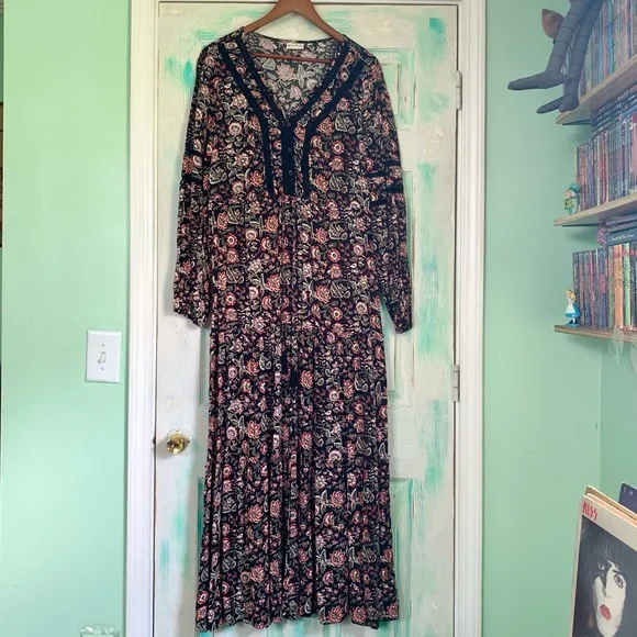 🌵Wonderly Floral Peasant Style Bohemian Maxi Dress Size Large🌵 - Picture 1 of 9